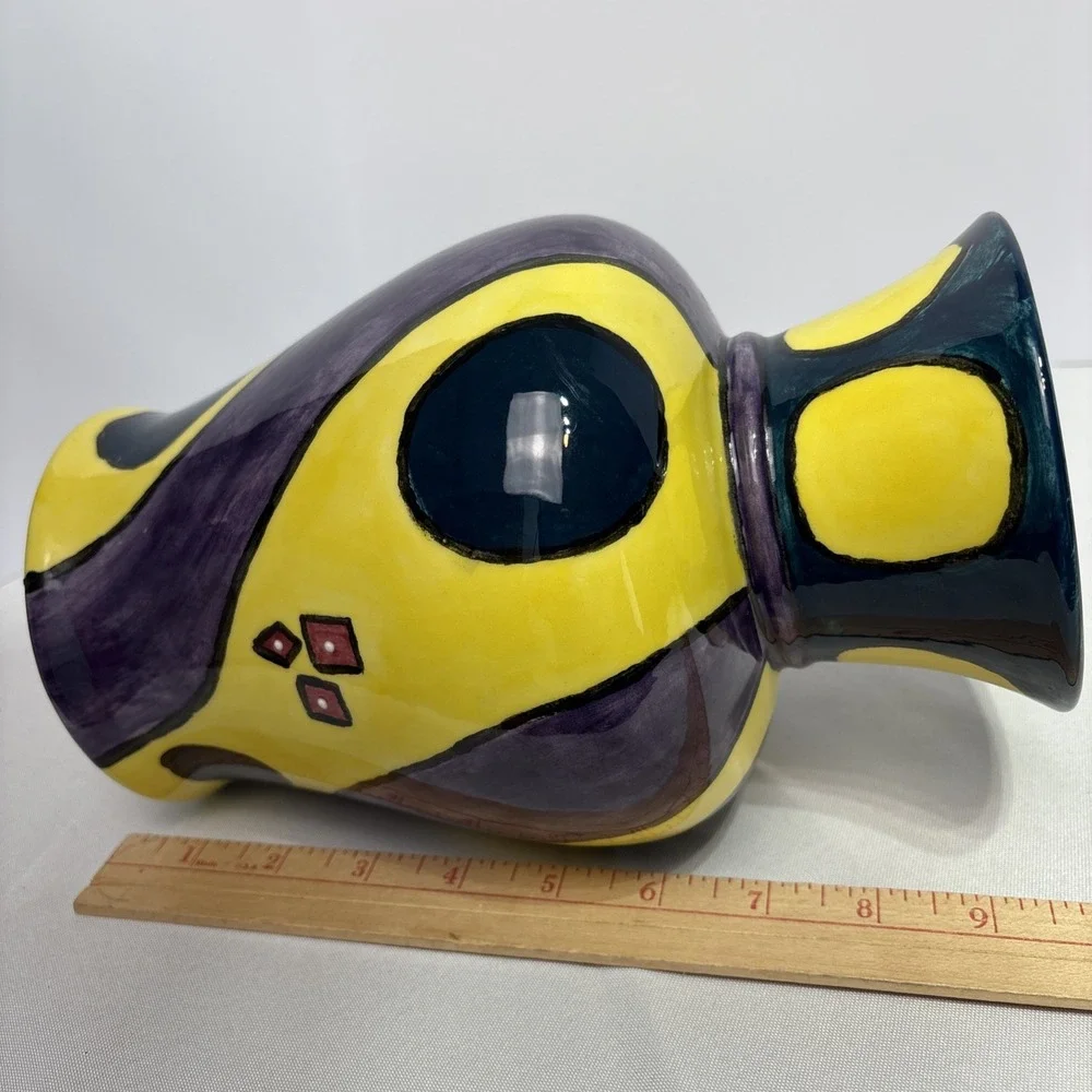 HANDMADE ART POTTERY CERAMIC VASE ABSTRACT‎ COLORFUL SIGNED 